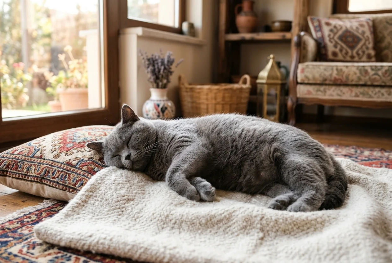 Doğum vakti yaklaşan hamile bir British Shorthair.