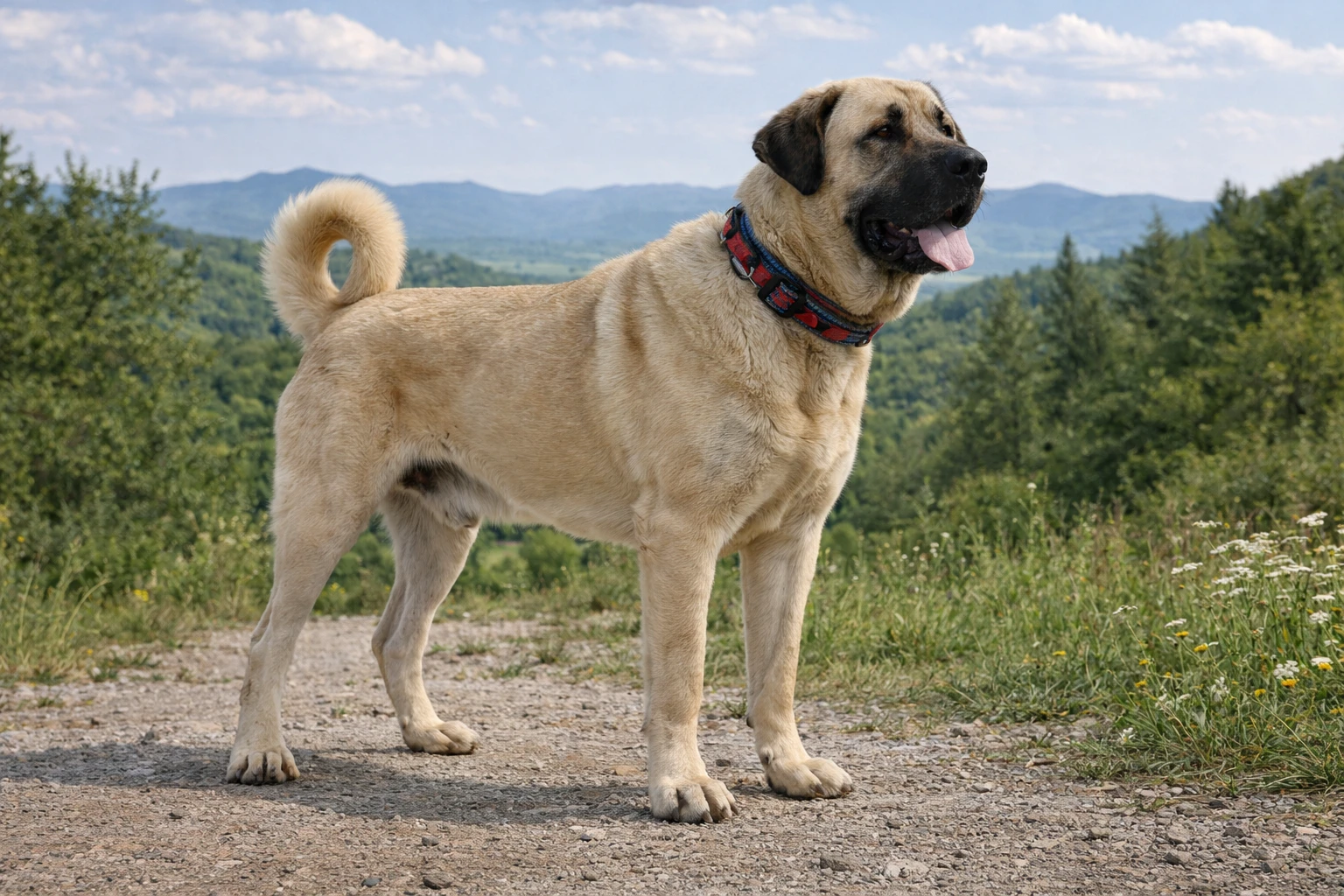 &Ccedil;ayırda ayakta duran ve sağ tarafa bakan bir aksaray malaklısı k&ouml;pek