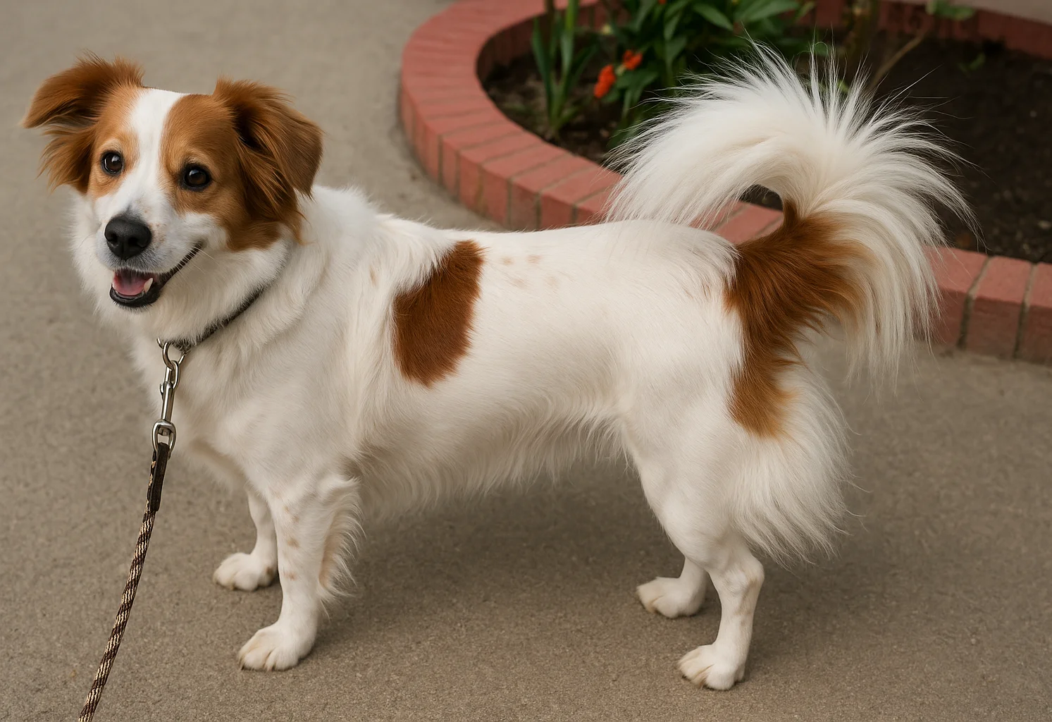 Parkta sahibiyle gezen bir papillon k&ouml;pek