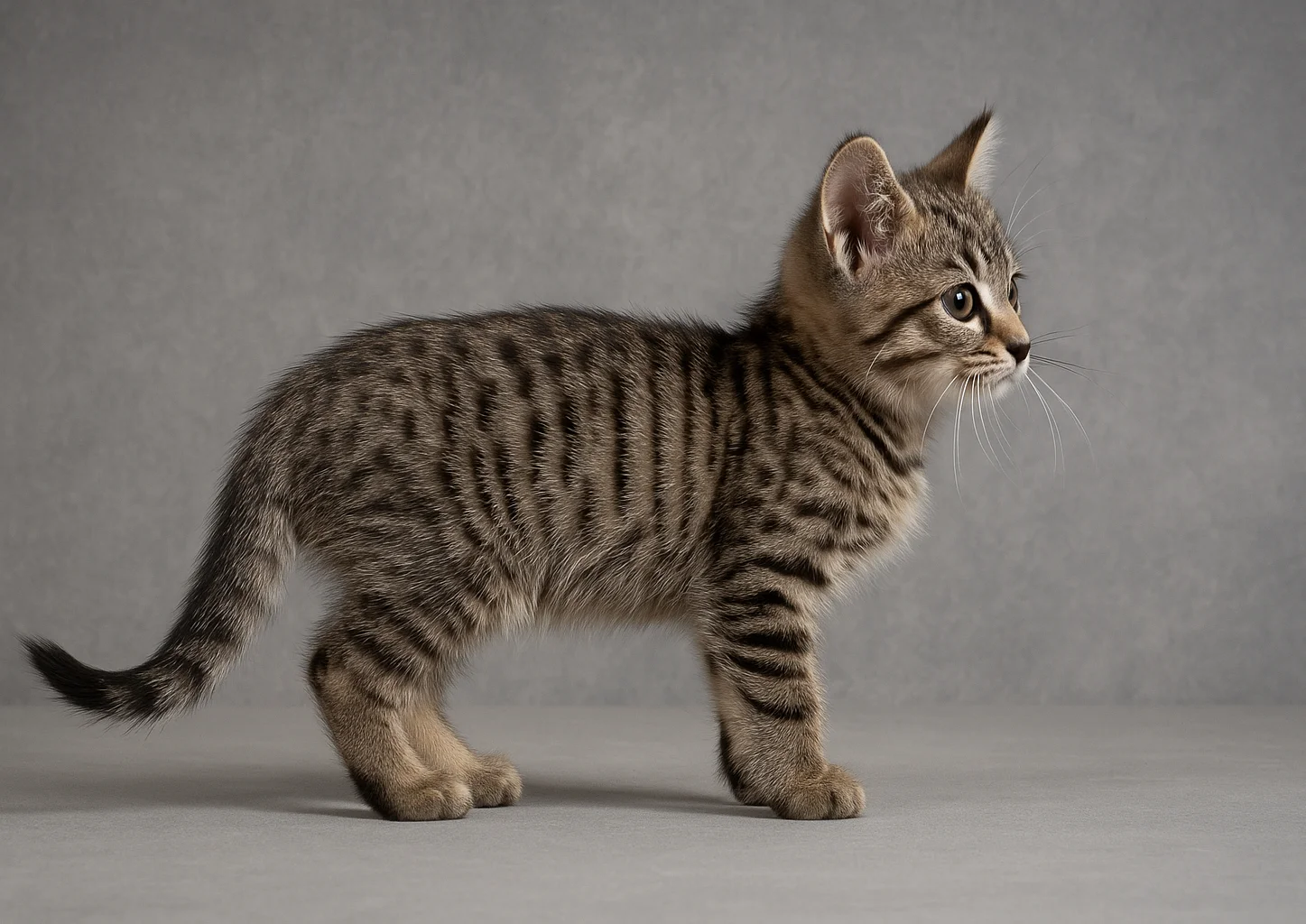 Ayakta duran ve sağ tarafa d&ouml;n&uuml;k bir european shorthair yavrusu