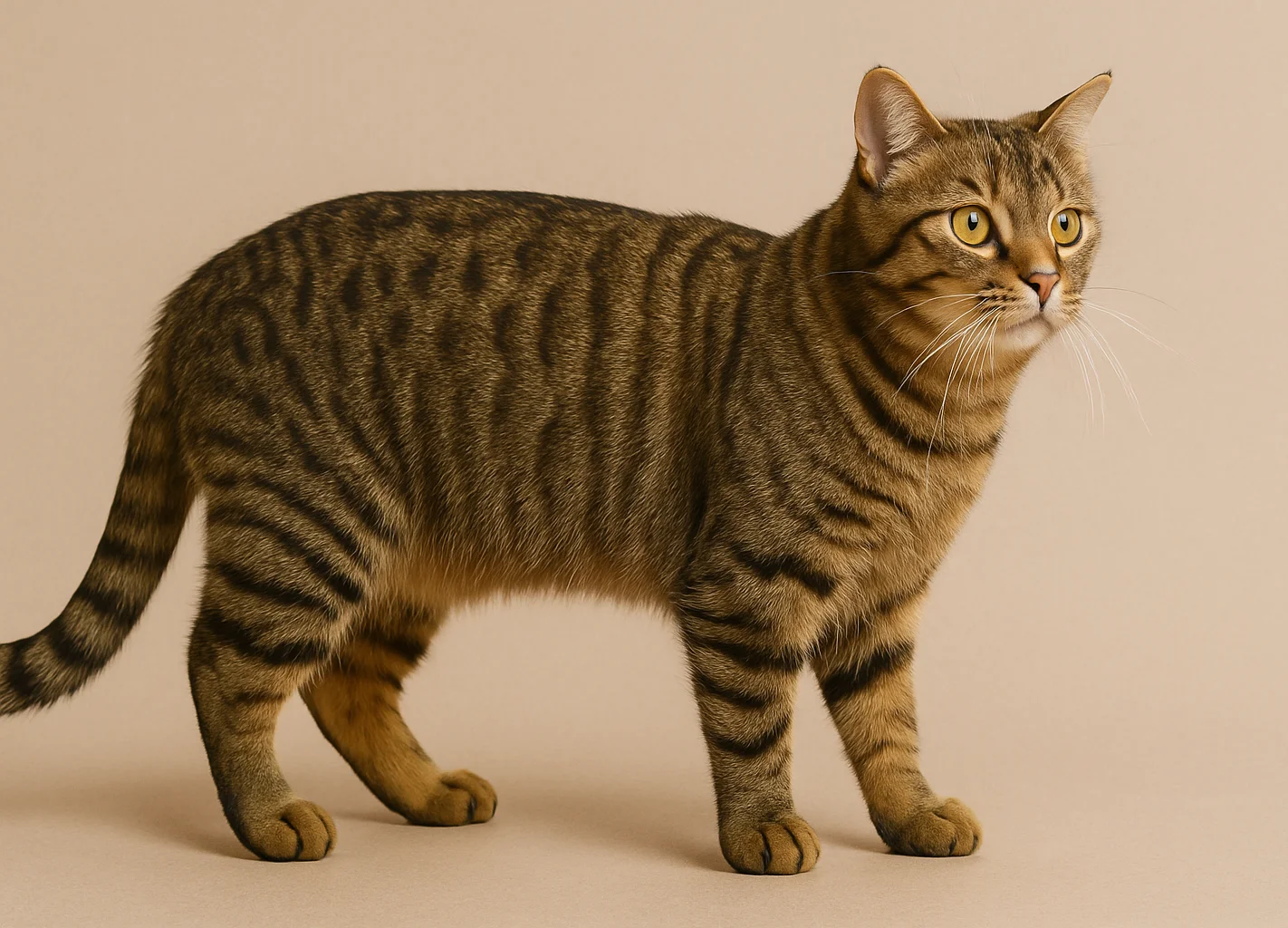 Ayakta duran ve sağ tarafa d&ouml;n&uuml;k bir european shorthair