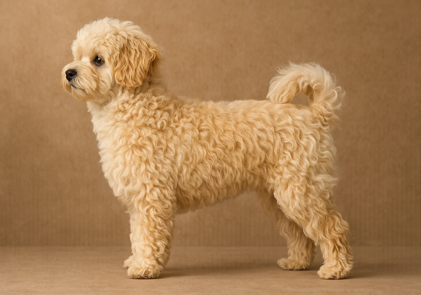 Ayakta sola bakan maltipoo k&ouml;pek