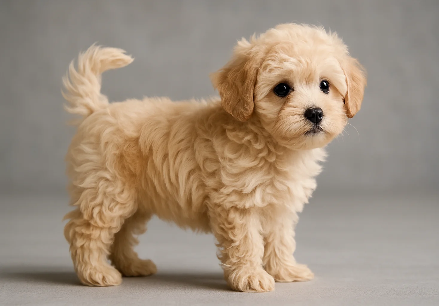 Ayakta sağa bakan maltipoo yavrusu
