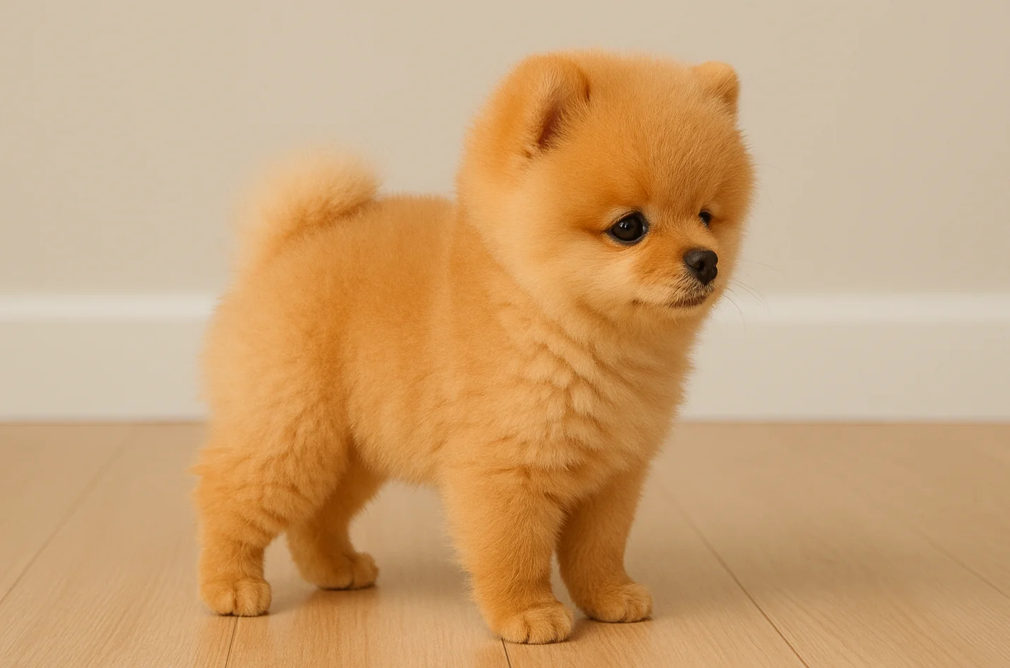 Ayakta duran a&ccedil;ık kahverengi pomeranian yavrusu