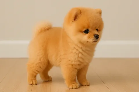 Ayakta duran açık kahverengi pomeranian yavrusu