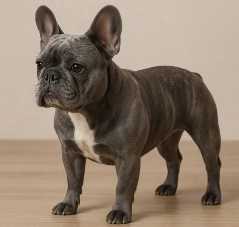 Ev ortamında sol çapraza bakan bir french bulldog köpek