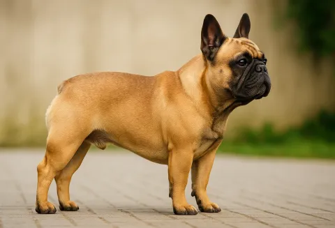 Bahçede sağ tarafa bakan bir french bulldog