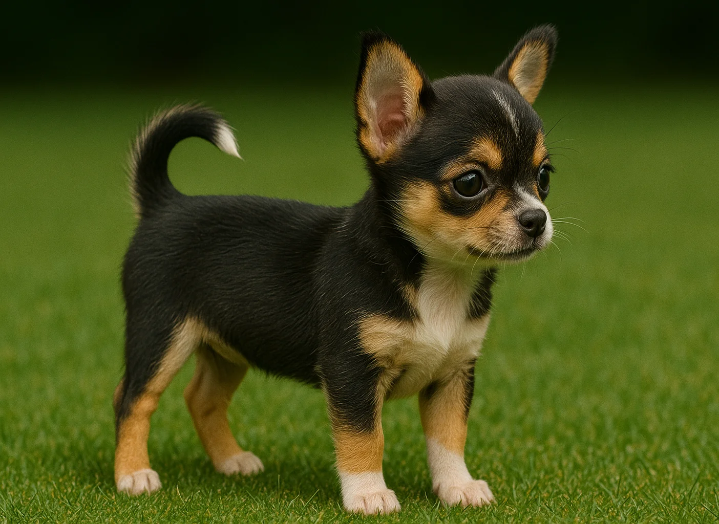 &Ccedil;imlerin &uuml;zerinde ayakta duran bir chihuahua yavrusu