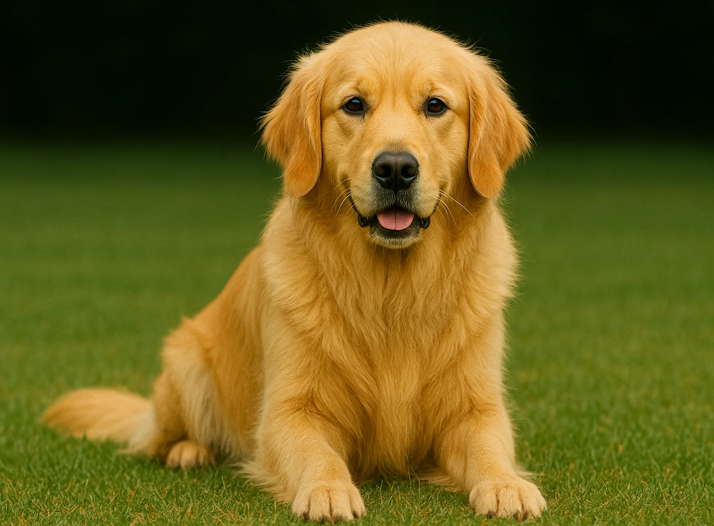 Oturduğu yerden kameraya bakan bir golden retriever k&ouml;pek