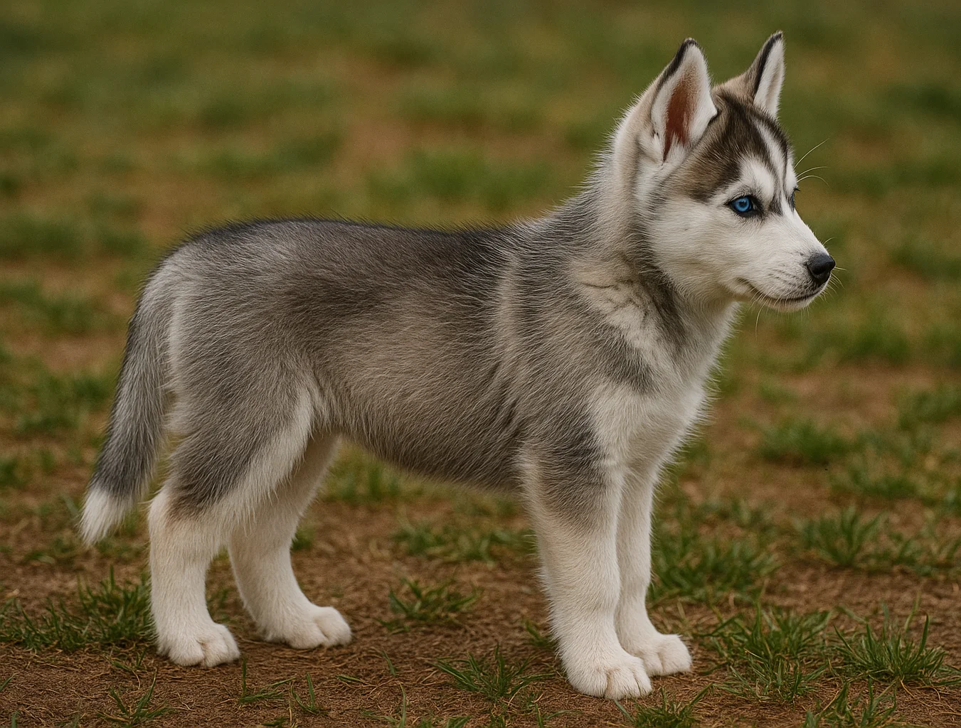 Ayakta yana doğru bakan sibirya kurdu (husky) yavrusu