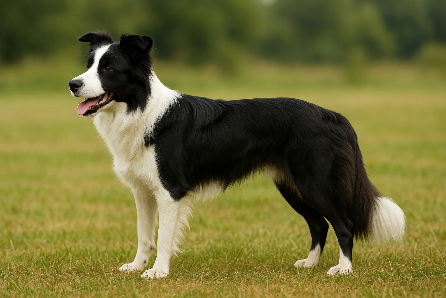 &Ccedil;imlerde ayakta sol tarafa bakan bir border collie 