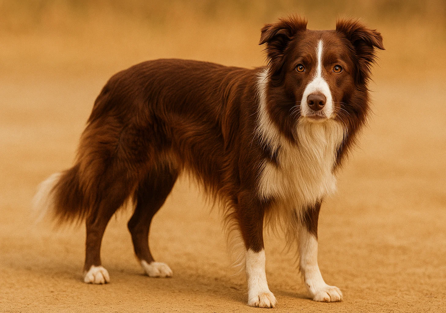 Ayakta kameraya bakan bir border collie k&ouml;pek