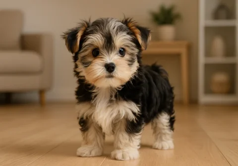Dış mekânda duran bir morkie köpek