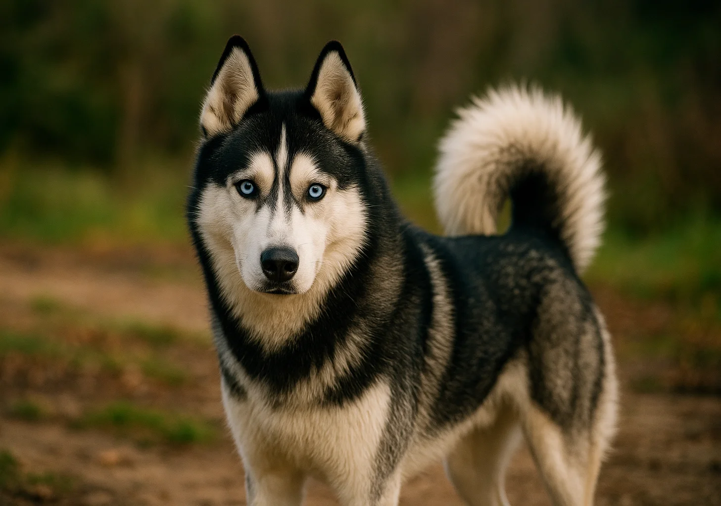 Ayakta kameraya bakan sibirya kurdu (husky)