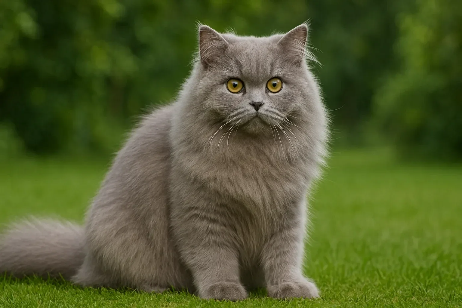 &Ccedil;imlerde oturduğu yerden kameraya bakan bir british longhair