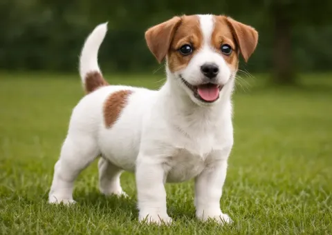 Çimlerde ayakta duran bir jack russell yavrusu