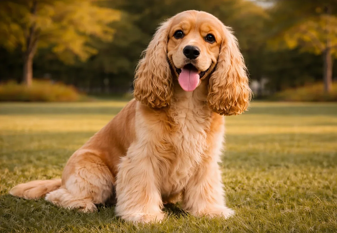 &Ccedil;imlerde oturduğu yerden kameraya bakan bir ingiliz cocker k&ouml;pek