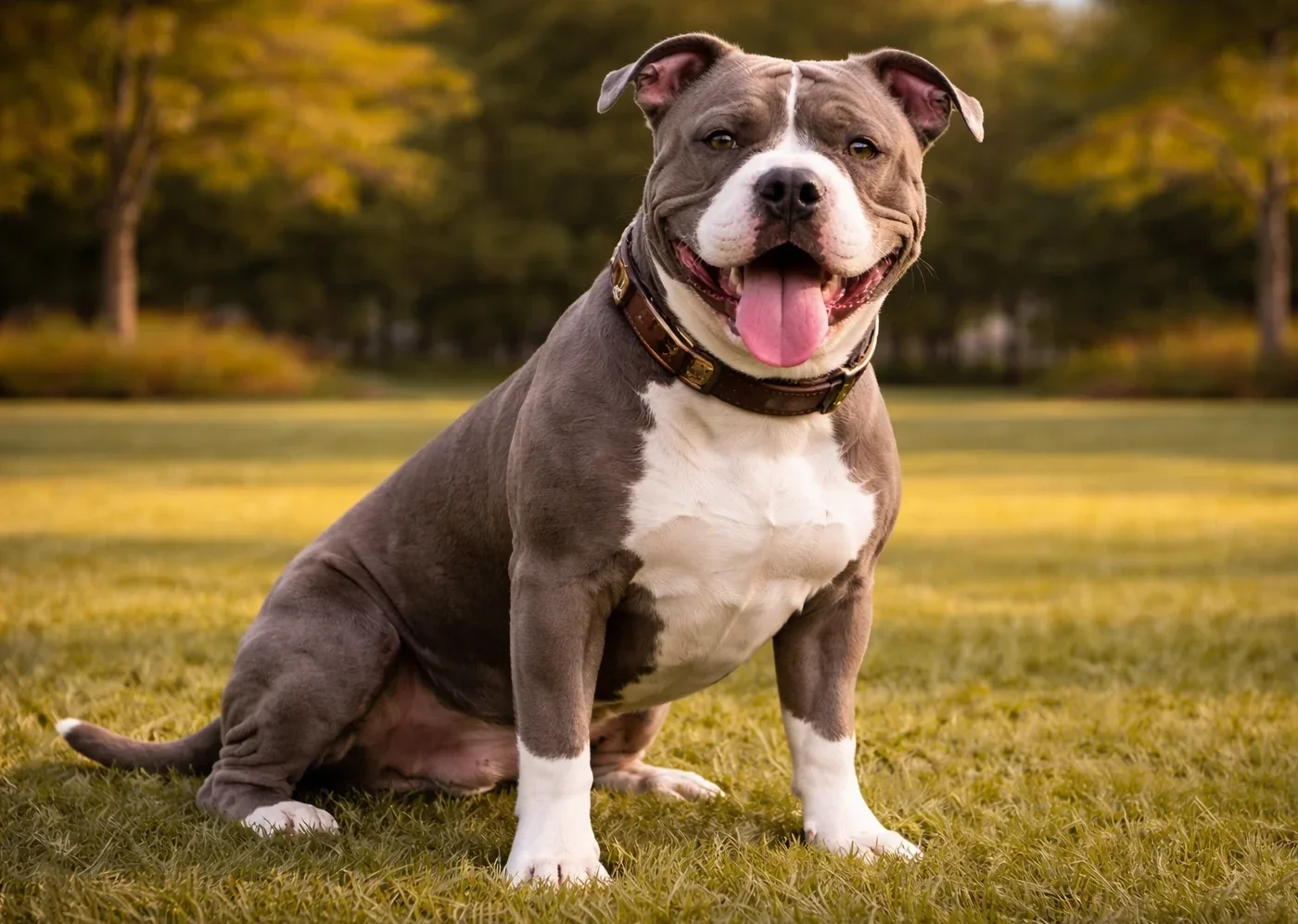 &Ccedil;imlerde oturduğu yerden kameraya bakan bir pitbull k&ouml;pek