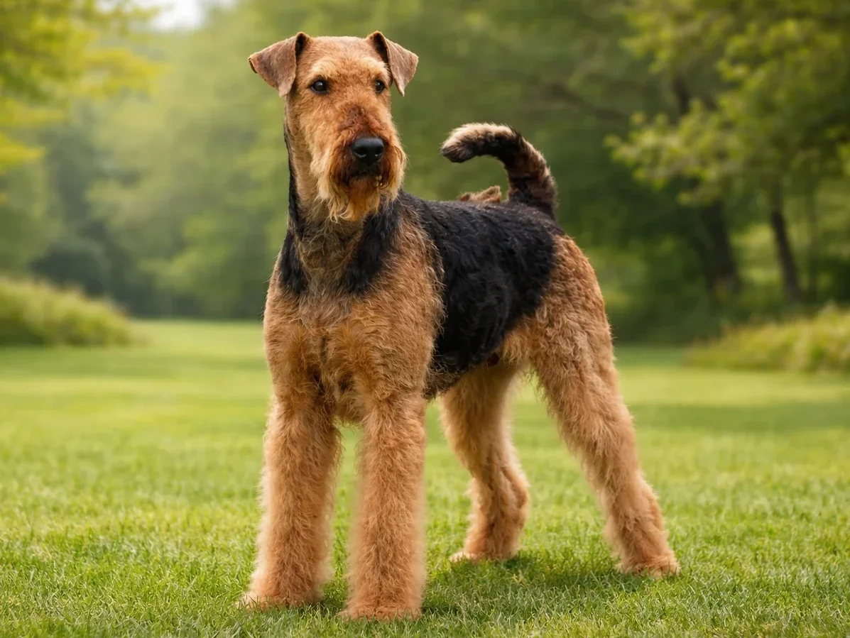 Doğal bir ortamda ayakta duran airedale terrier
