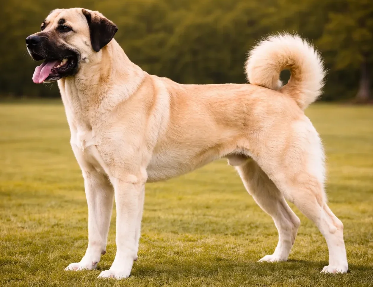 &Ccedil;imlerde ayakta duran ve sol tarafa bakan bir anadolu &ccedil;oban k&ouml;peği