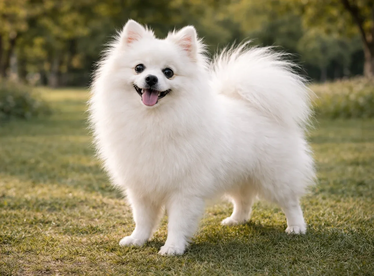 &Ccedil;imlerde ayakta kameraya bakan bir spitz k&ouml;pek