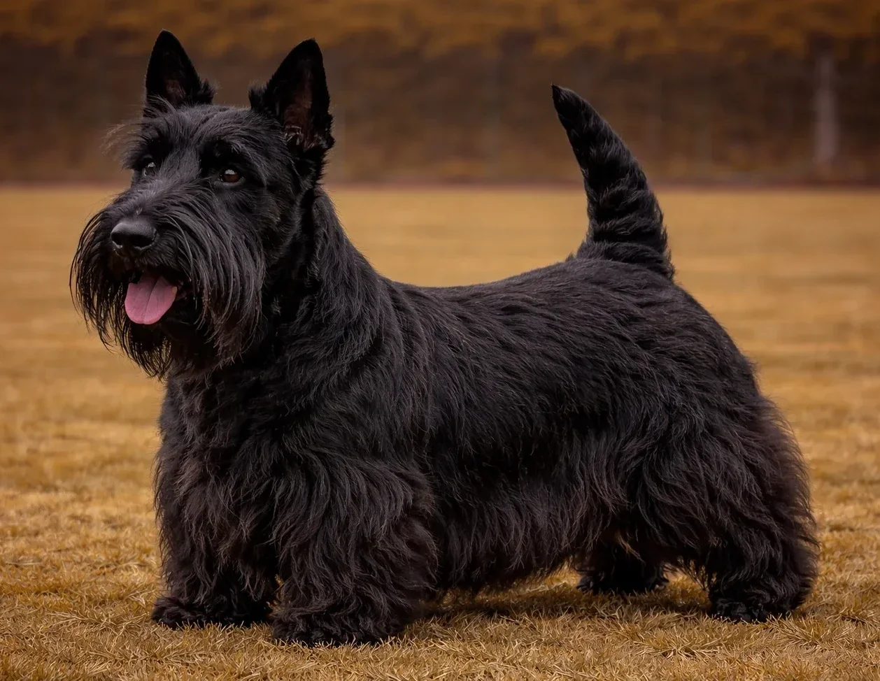 &Ccedil;ayırda ayakta duran ve sol tarafa bakan bir scottish terrier 