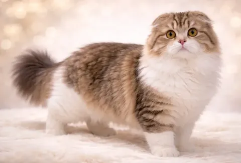 Ayakta kameraya bakan bir scottish fold longhair