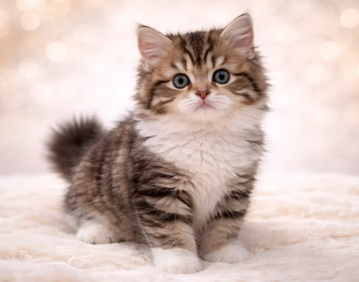Oturduğu yerden kameraya bakan bir american bobtail yavrusu