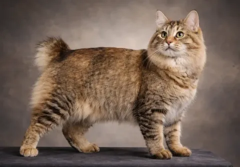 Ayakta yukarı bakan bir amerikan bobtail kedisi
