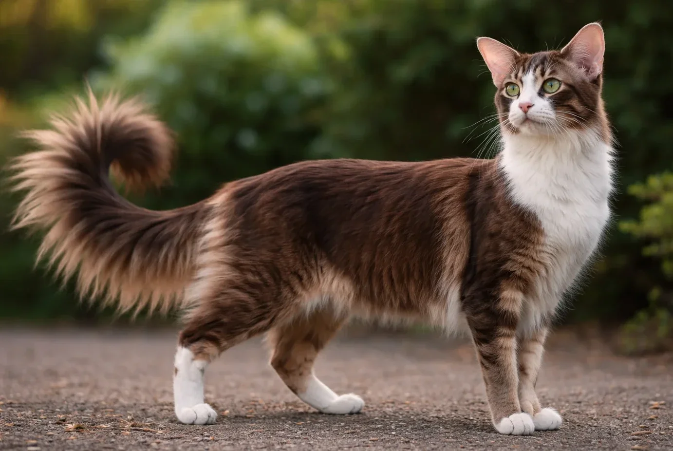 Bah&ccedil;ede ayakta duran ve g&ouml;zy&uuml;z&uuml;ne bakan bir oriental longhair 